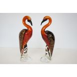 Pair of art glass birds Height 32 cm