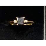 9ct Gold ring set with large sapphire & 2 diamonds