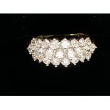 9ct gold ring 25 cz stones (3 rows) Size M
