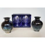 2x Art glass vases together with 2 Royal Doulton b