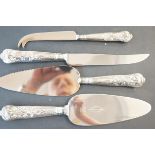 2x Silver handled cake slices, knife & cheese fork