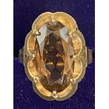 9ct Gold ring set with large smokey quarts stone W