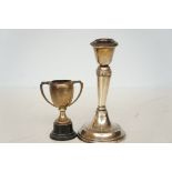 Silver candle stick & silver trophy