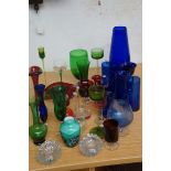 Collection of coloured glass ware