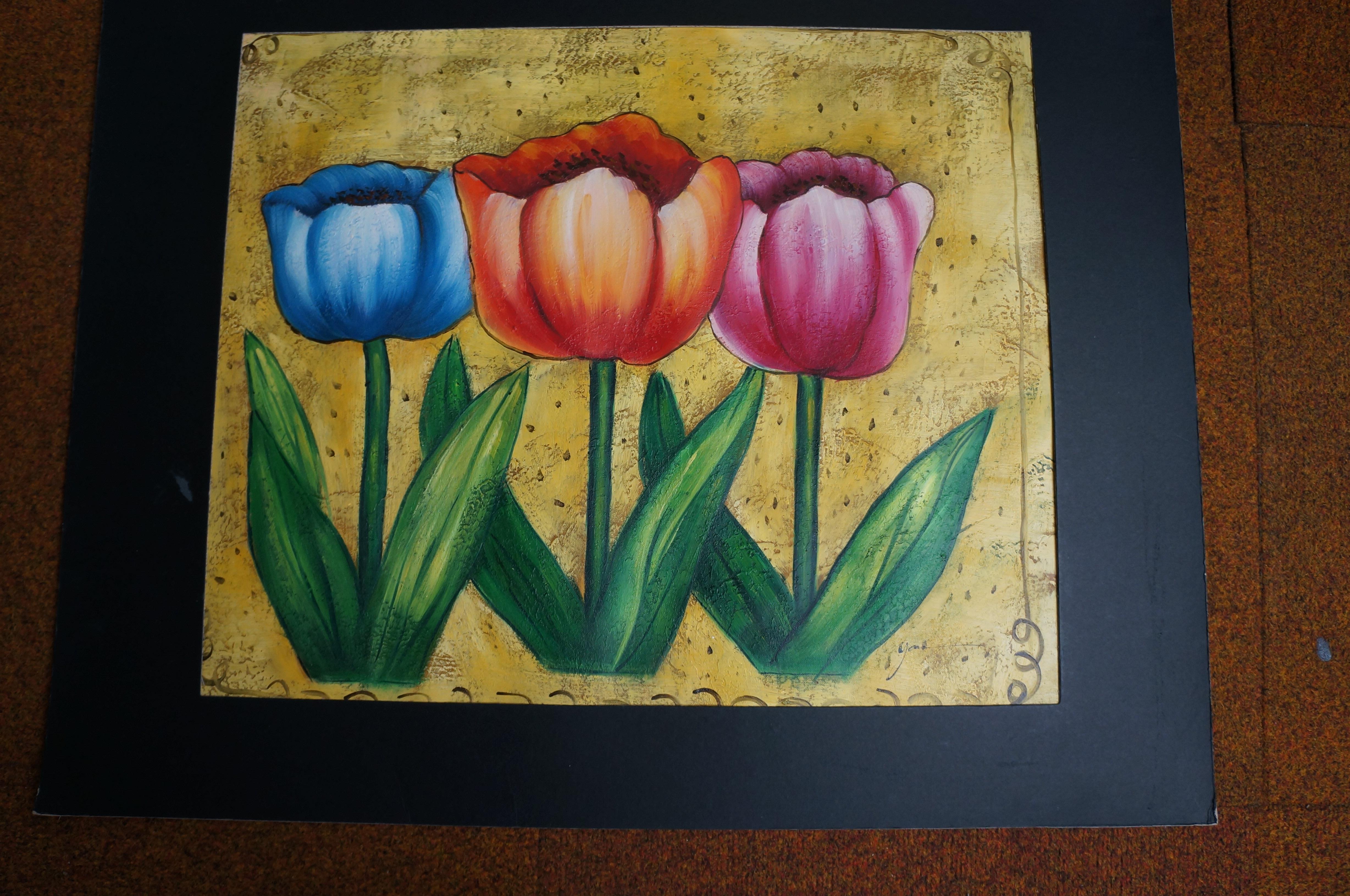 Oil on canvas signed paining (tulips)