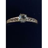 9ct white gold aquamarine & diamond ring Size S