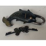 Bronze oriental fish lock & key