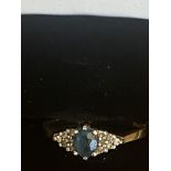 9ct Gold ring set with aquamarine & diamonds Size