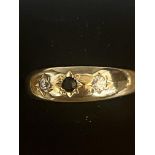 9ct gold sapphire & 2 cz stones Size O