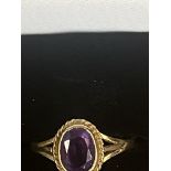 9ct gold ring set with amethyst stone Size O
