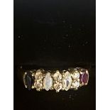 9ct Gold opal, sapphire, ruby & cz stones Size M