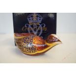 Boxed Royal crown derby coot with gold stopper