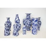 8x Pieces of blue & white pottery by wood