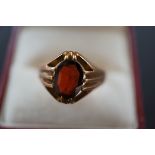 Gents 9ct gold ring set with solitaire garnet Size