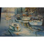 Unframed signed boating scene oil on canvas