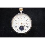 935 silver pocket watch with moon phase & multi di