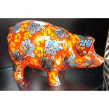 Anita Harris large floral pig signed