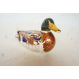 Royal crown derby mallard duck with gold stopper