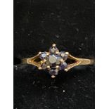 9ct Gold ring set with 7 sapphires Size Q