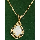 9ct gold chain & pendant set with opal stone