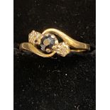 9ct Gold ring sapphire & 2 diamond Weight 2.1g Siz