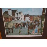 Framed Tom Dodson print 'The market Day' signed in