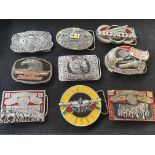 Collection of 9 mainly american belt buckles to in