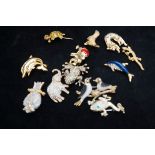 Collection of animal pin brooches