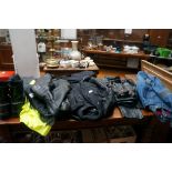 Collection of motor bike leathers, proofs & others