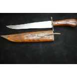 Hunting knife with wooden handle & scabbard