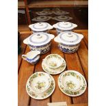 4x Willow pattern tureens together with masons sou