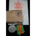 1939-45 defence medal awarded to Miss E Sharpe BEM