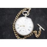 Silver pocket watch with watch chain