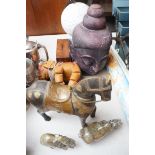 Vintage elephant puppet, soapstone animals & other