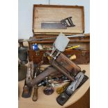 Carpenters tools box with tools (some vintage)