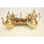 Silver plated tea service & gallery tray