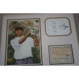 Augusta National gold club signed card by Tiger Wo