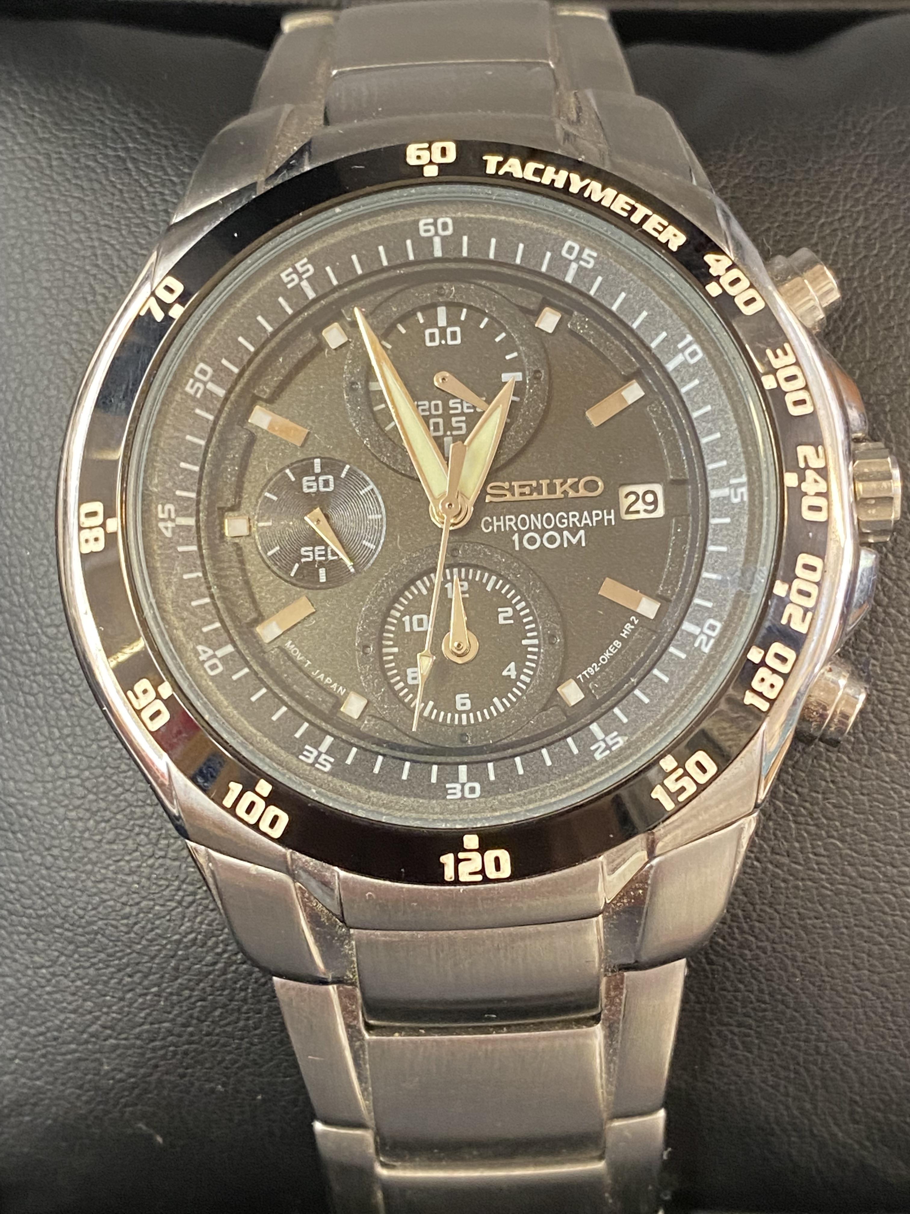 Seiko chronograph 100m wristwatch with date app at