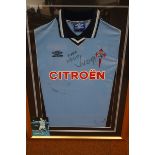 Celta Vigo 1998/99 game worn football shirt signed by Aleksandr Mostovoi framed with associated sign