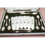 Case set of good quality flatware with mother of p
