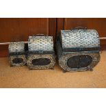 3x Basket weave & metal storage boxes