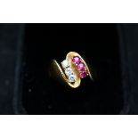 14ct Gold ring set with 3 rubies & 3 cz stones Siz