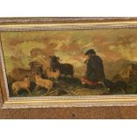 Victorian oil on canvas highland shepherd & sheep