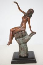 Bronze nude on marble base signed & seal mark