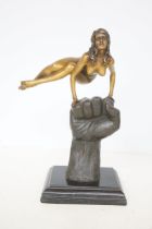 Bronze nude on marble base signed & seal mark