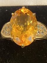 9ct gold ring set with large citrine & diamonds We