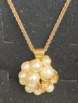 9ct gold chain diamond & pearl pendant