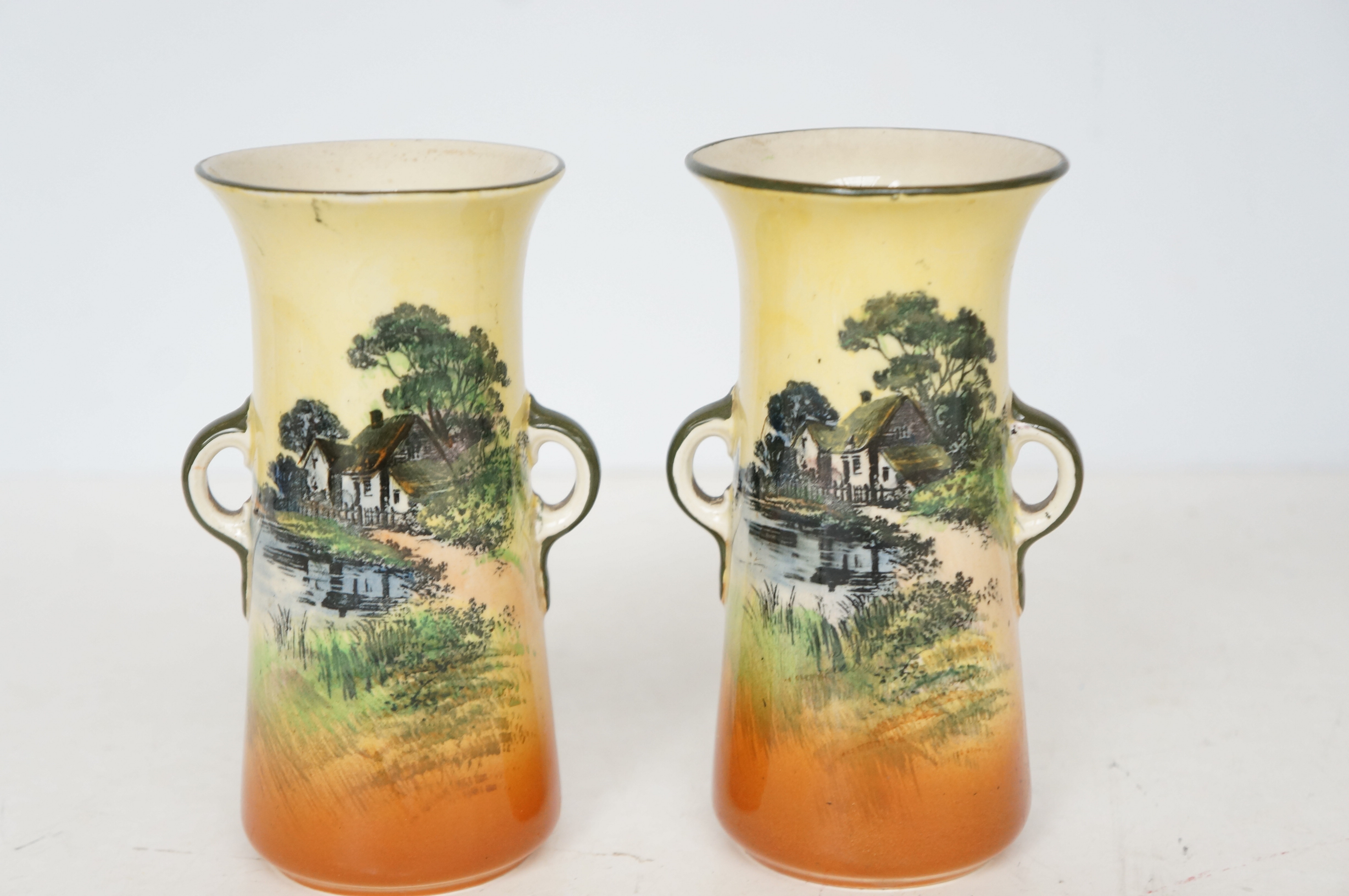 Pair of Royal Doulton twin handled vases