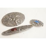 3 Pewter arts & crafts brooches