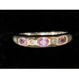 9ct Gold ring set with pink sapphires & diamonds